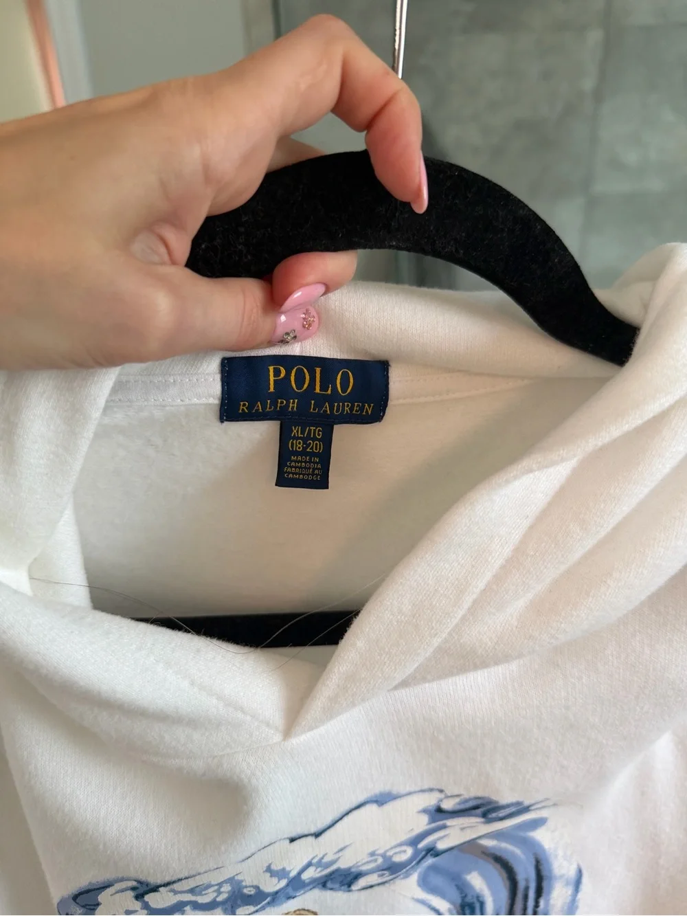 Polo by Ralph Lauren White Hoodie with Blue Graphic - Picture 3 of 3